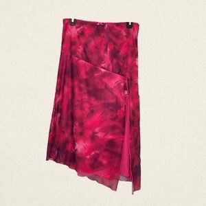 Chrome Riot Pink Feminine Coquette Abstract Asymmetrical Hem Midi Skirt